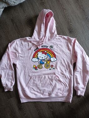 Hello Kitty Light Pink Pullover Hoodie with Rainbow Bike Graphic